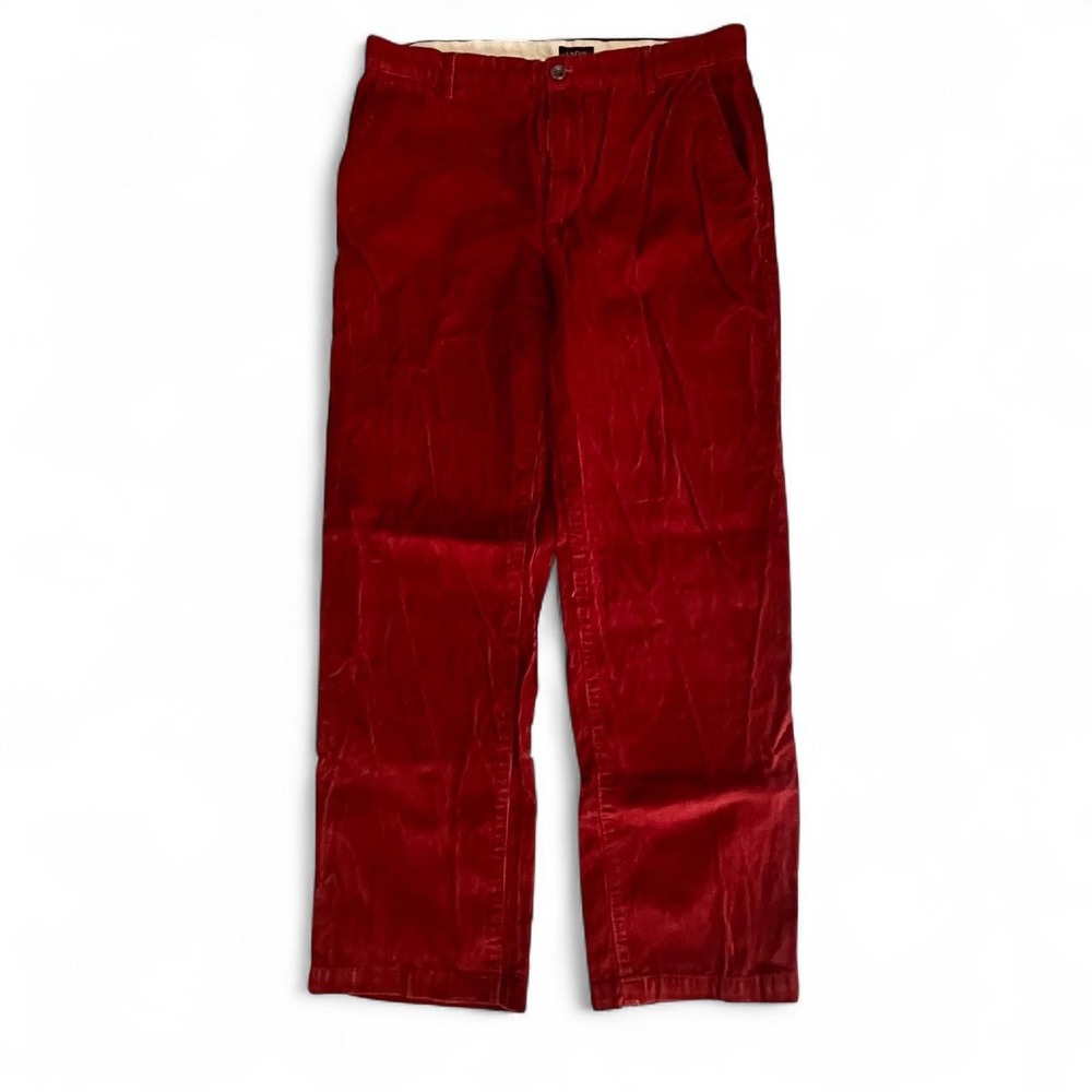 IZOD Men's Red Corduroy Pants 34x32 Straight Leg Cotton Chino Trousers